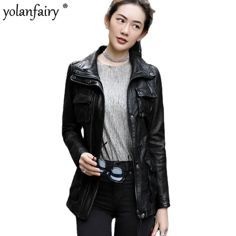 Yolanfairy 100% Da Thật Áo Khoác Nữ Da Cừu Da Slim Áo Gió Mùa Xuân, Mùa Thu Jaqueta De Couro OT1716 MF164