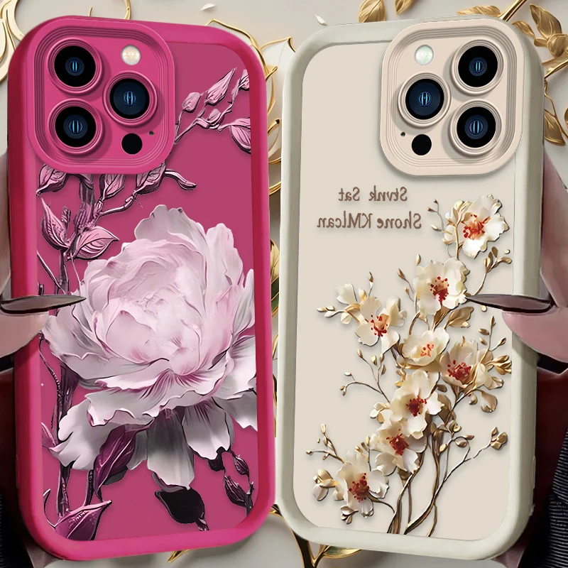White Pink Flower Soft Phone Case For iPhone 17 Air 16 16E 15 14 13 12 11 Pro Max X XS X S Max XR SE 2020 SE4 7 8 Silicone Cover