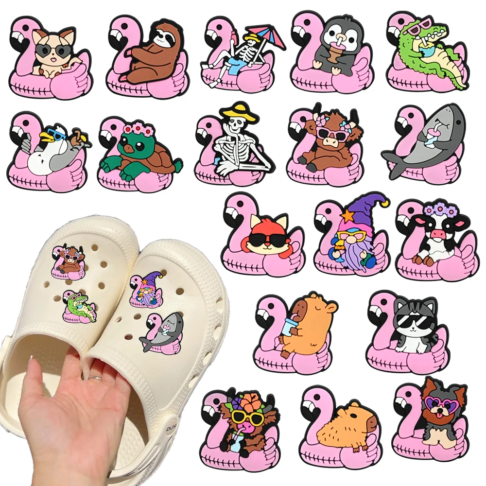 Hot Sales 18-50pcs Cartoon Pink Flamingo Series PVC Shoe Charms Accessories DIY Detachable Waterproof Shoe Decorations Gifts