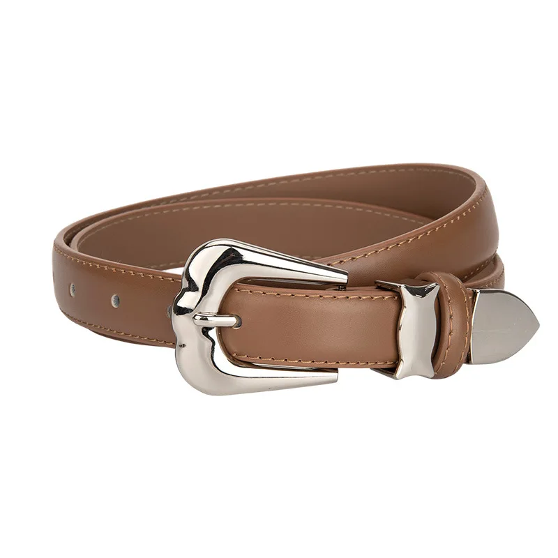 ผู้หญิง Vintage Silver Buckle ของแท้หนังรัดตัวหญิง Cummerbund Coat เข็มขัดชุด Decration เข็มขัดแคบ J1456