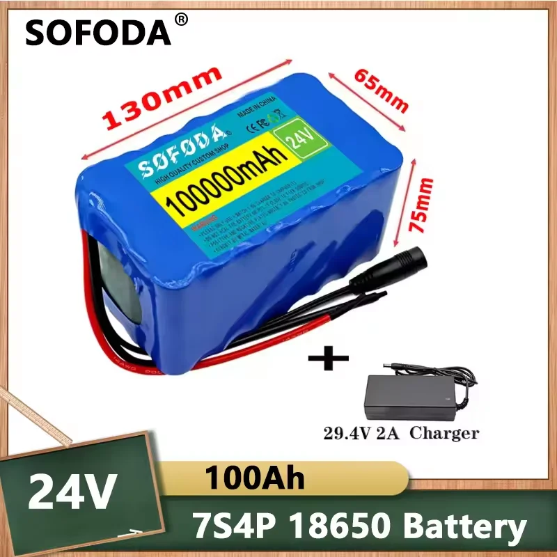 NEW 24V 18650 NEW 7S4P Battery 100Ah 100000mAh for Electric Wheelchairs Rechargeable Lithium-ion Battery Pack + 29.4V Charger
