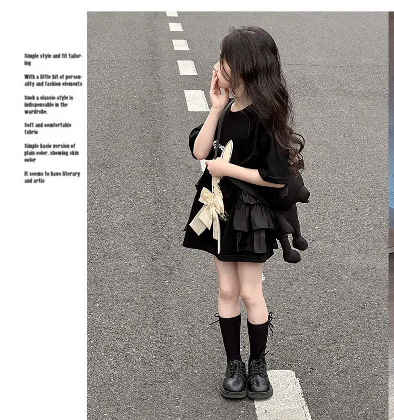 2026 Neues Sommer-T-Shirt-Kleid für Mädchen mit Hasen-Print und Schleife, lockeres langes Kinder-T-Shirt-Oberteil für Mädchen von 5-16 Jahren – Detail 10