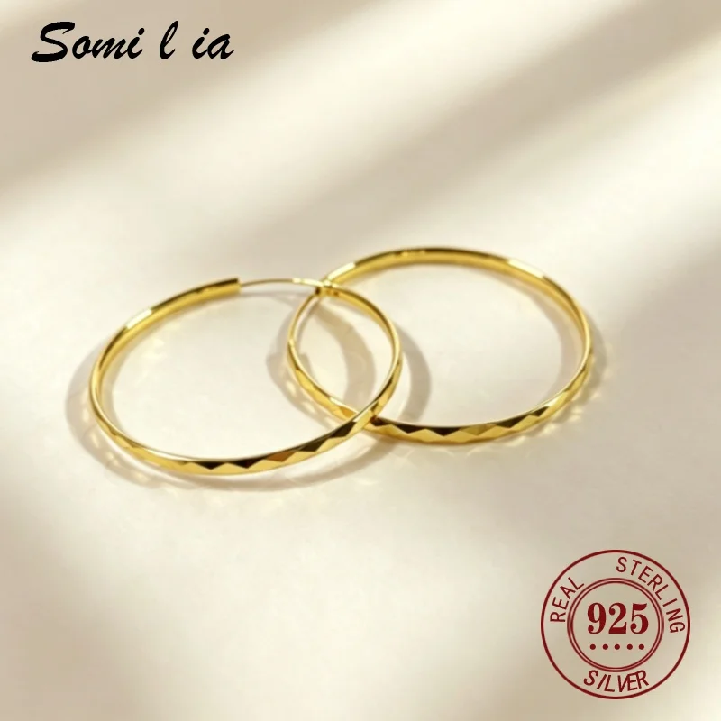 

Fine 925 Silver Luxury big circle hoop earrings for women Charms original designer party wedding Jewelry gifts