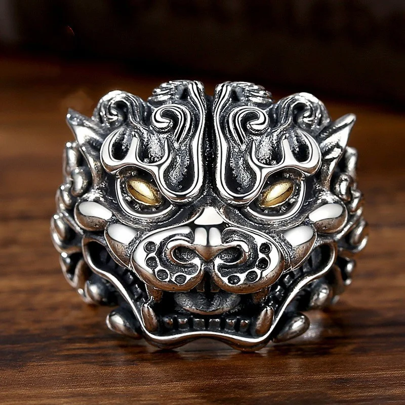 Exquisite Carving Divine Beast Pixiu Ring Male Finger Accessories Cool Personality Men Ring Open Size Lucky Ring  Jewelry