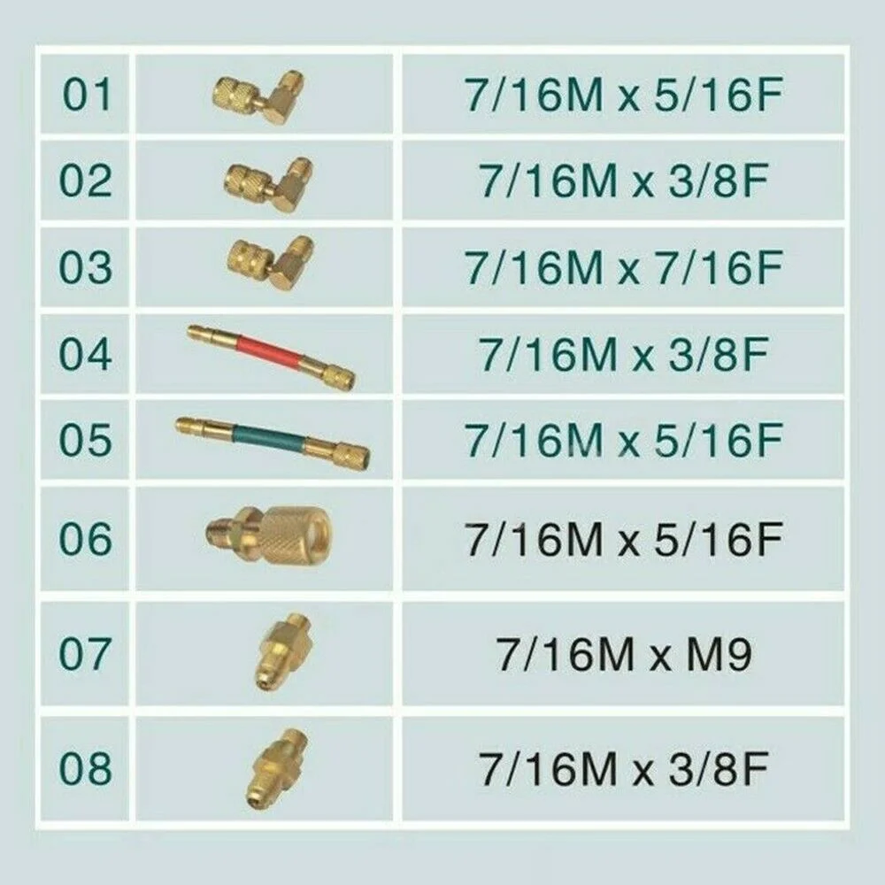 8pcs R134a R12 Connector A/C Air Conditioning Multi Purpose Adapter Set R12 S1D4 CT-138