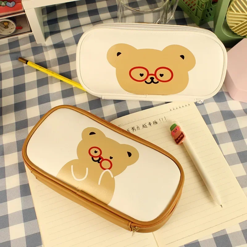 

2022 Simple Cute Bear Large Capacity Pencil Case Kawaii Anime Pencil Pouch Stationery School Supplies makeup brush storage box