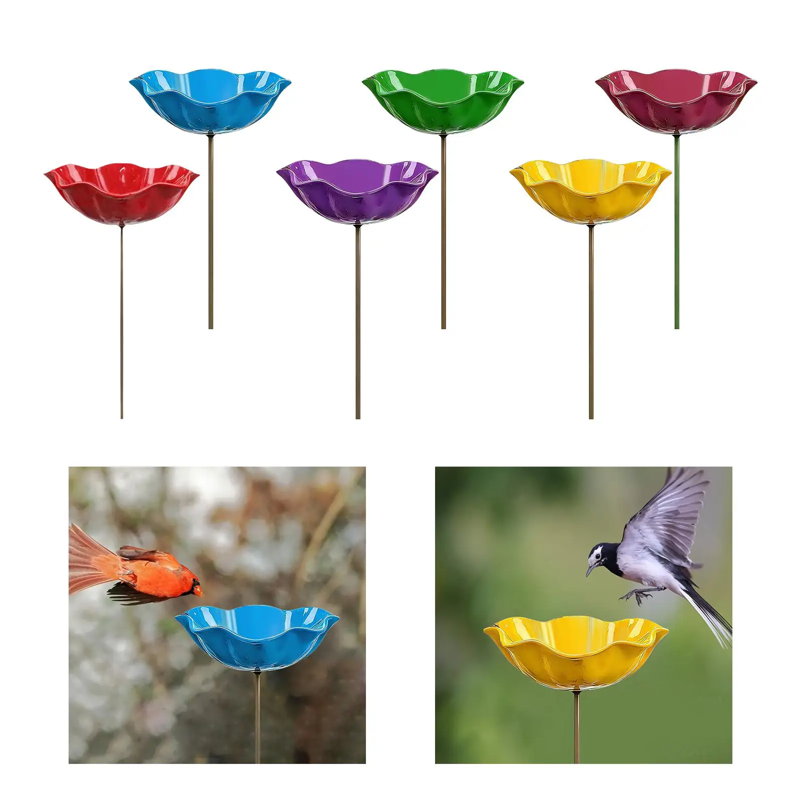 Decorative Birdbath Garden Stake Ornament Sturdy Plastic Bowl for Outdoor Yard and Garden