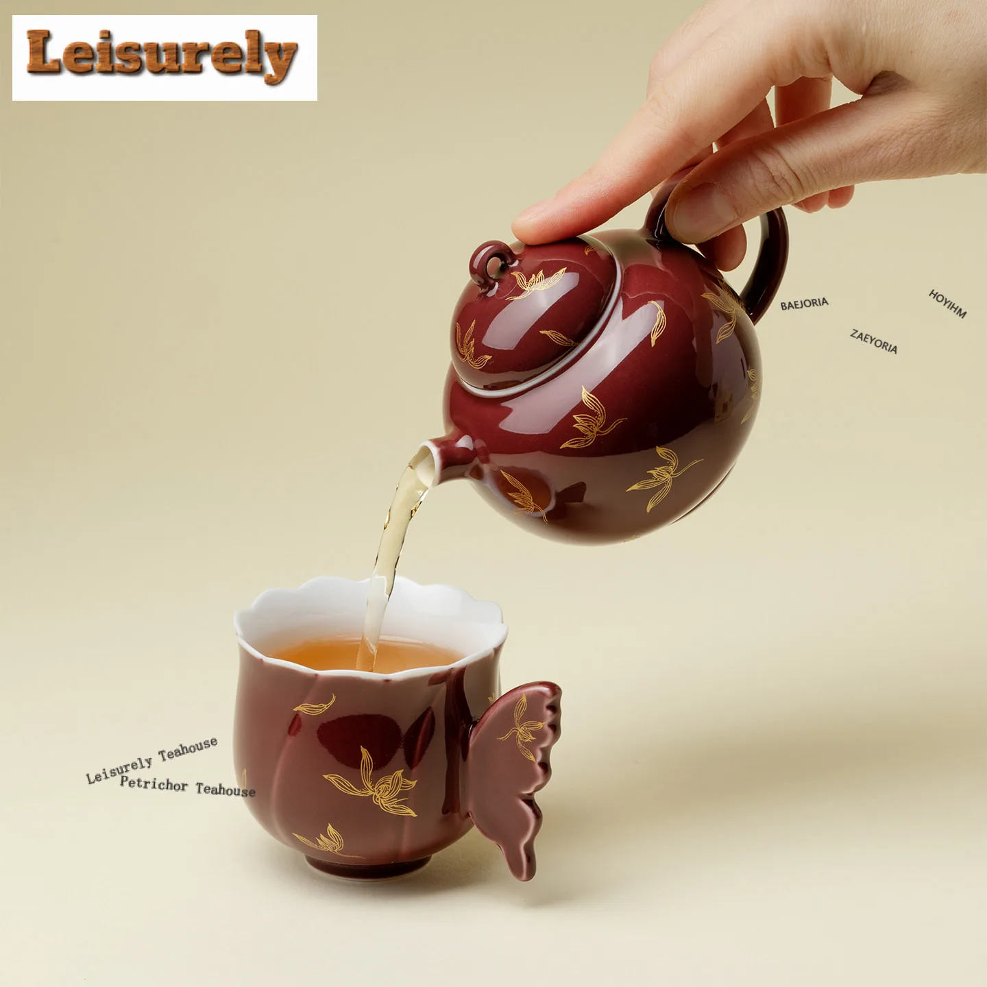 130ml Gold Stamp Magnolia Teapot Handmade Tea Infuser Pot Tea Maker Kettle With Strainer Tieguanyin Drinkware Decoration Gifts