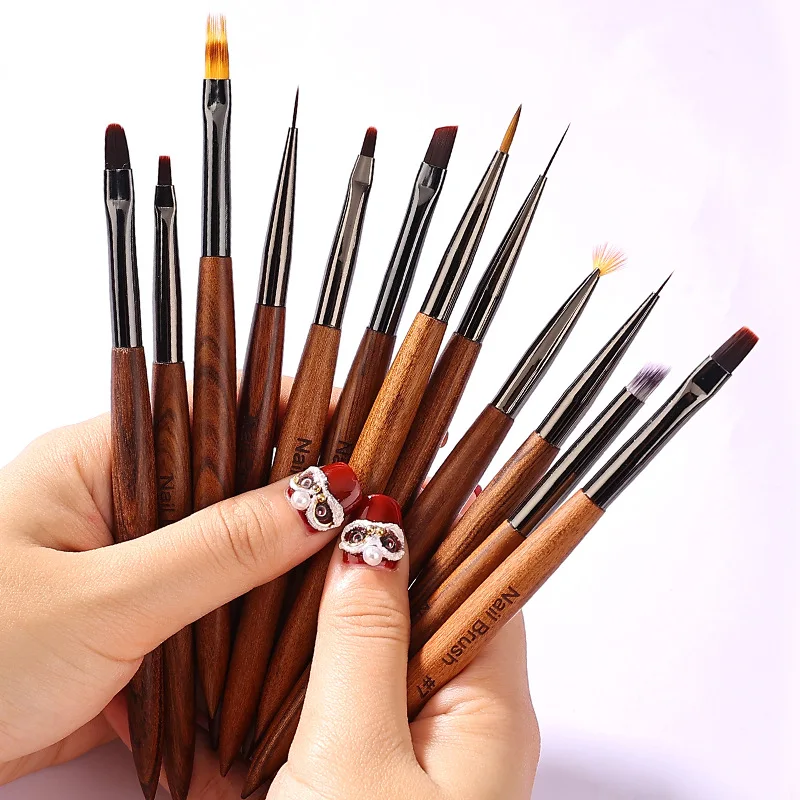 1/12個入りネイルアートブラシ 12本入りネイルライナーブラシ ネイルペイントペン アクリルUVジェルブラシ クリスタルオンブレマニキュアツール ネイルブラシ