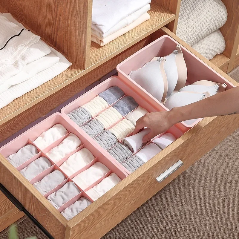 Plastic Multi Grids Underwear Bra Socks Storage Boxes Clothes Organizer Home Bedroom Closet Drawer Plastic Divider Organizer