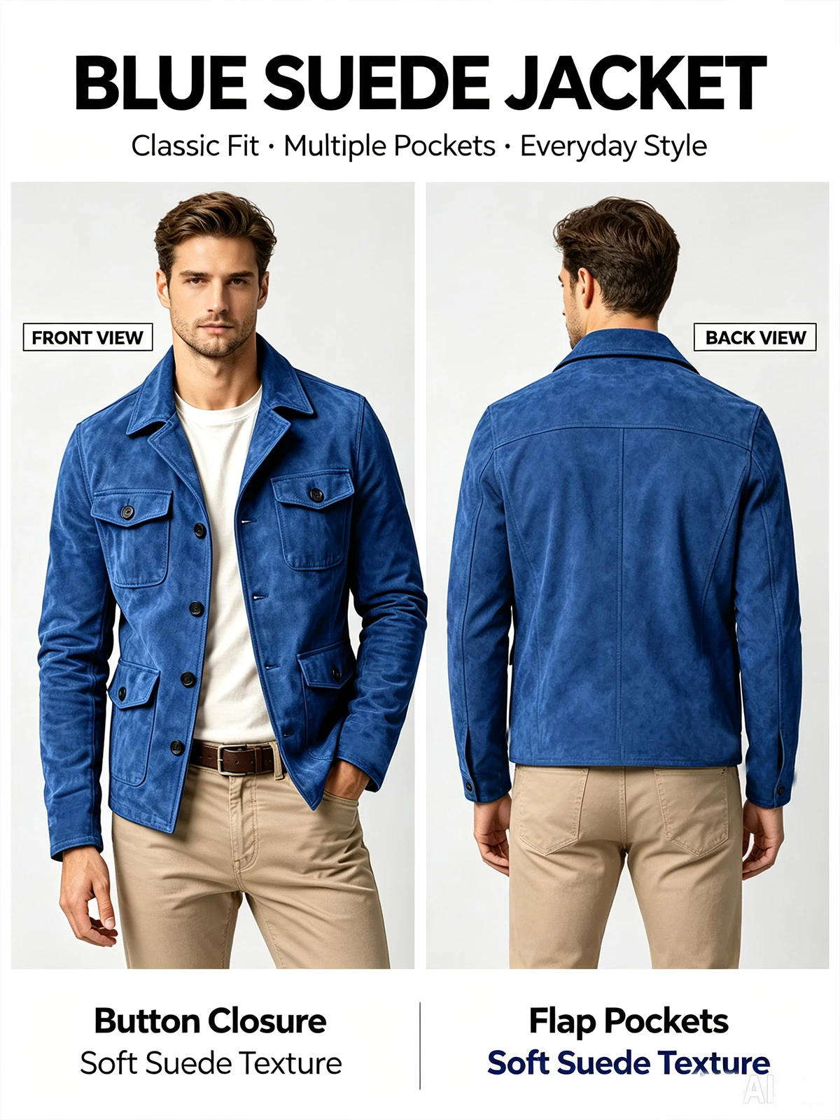 Men's Suede Jacket Hunting Coat Retro Military Field Jacket Suede Coat Autumn Casual Jacket Men 4-Pocket Blazer