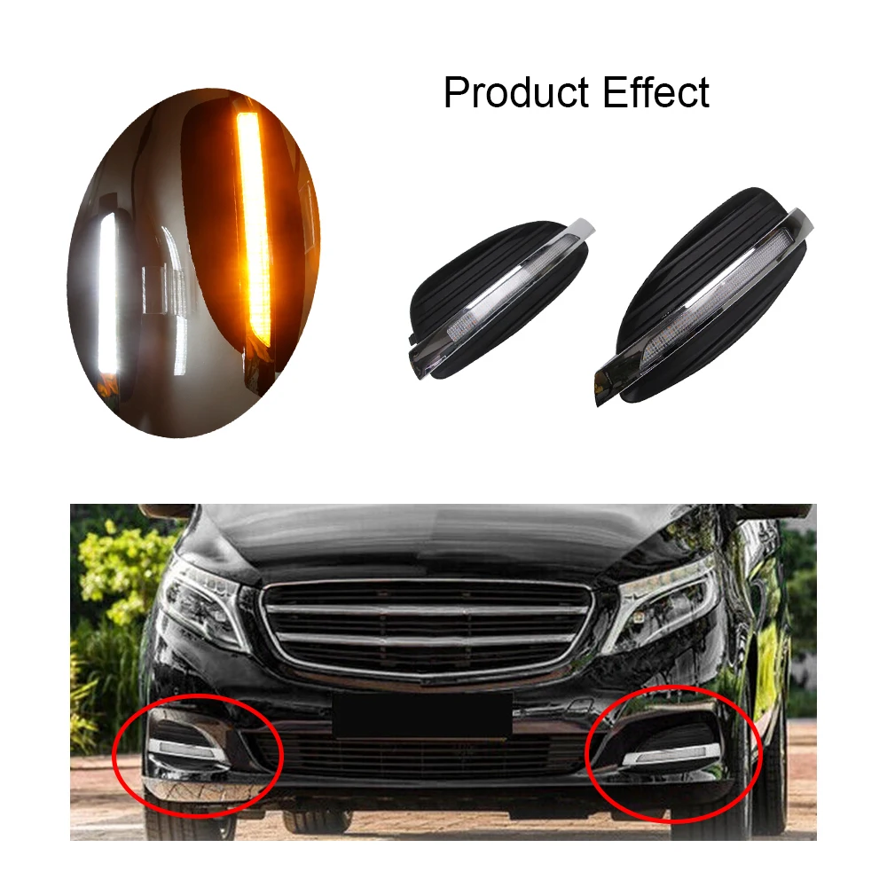 

2PCS LED Daytime Running Light For Mercedes Benz V-Class Vito V250 V260 2016 2017 2018 2019 Car Accessories 12V DRL Fog Lamp