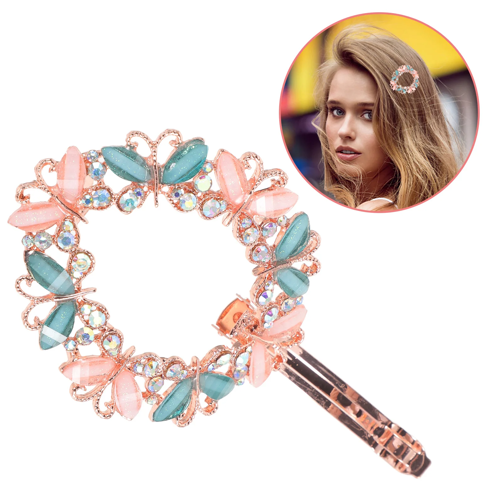 

1 Piece Resin Spring Clip Hair Pin Elegant Crystal Barrette for Wedding Party Women's Hair Accessory Jewelry Green