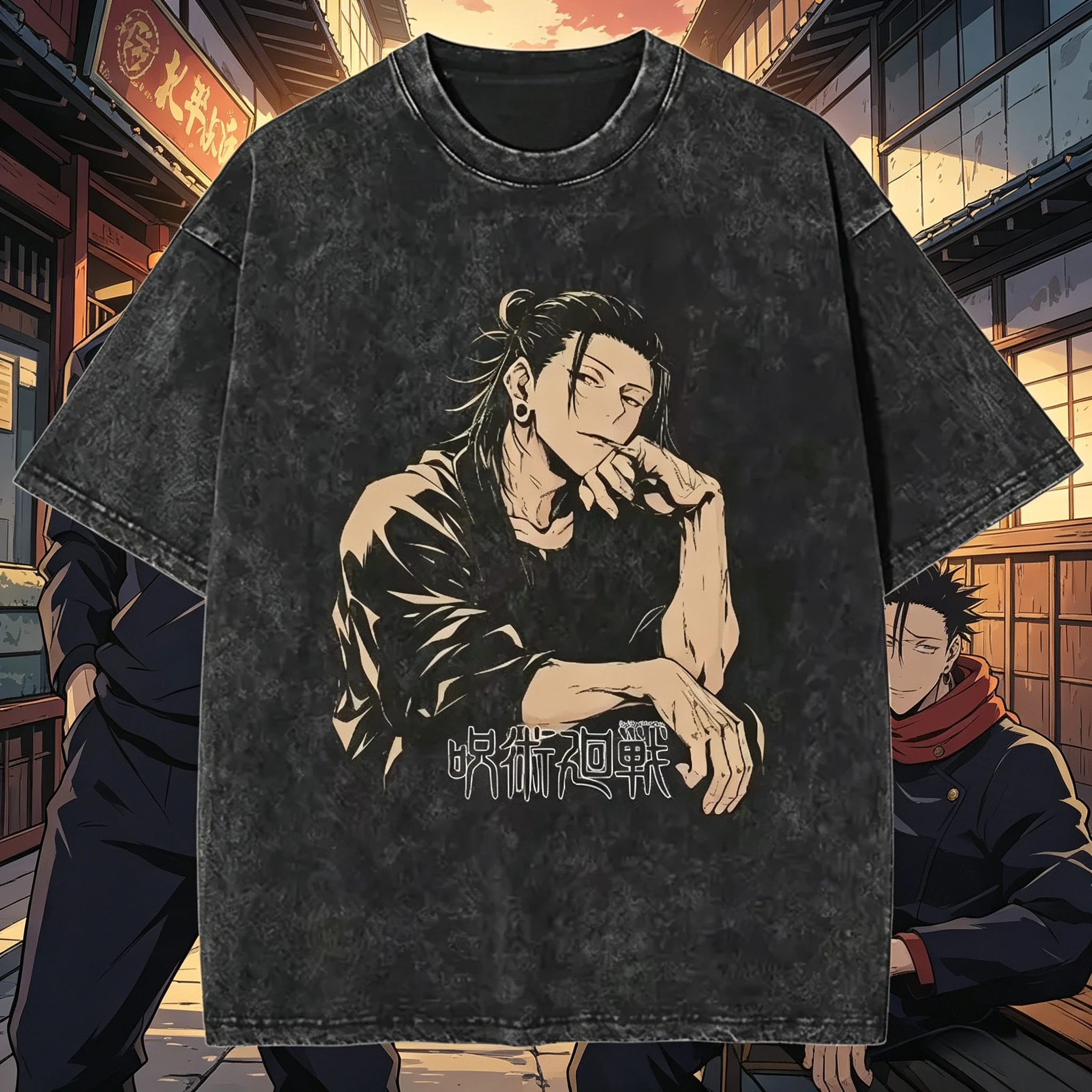 Image of 2026 Sommer Anime Jujutsu Kaisen Gojo Satoru T-Shirts – Vintage Washed Baumwoll-T-Shirts für Herren und Damen im Harajuku-Stil – Hochwertige Retro-Oberteile