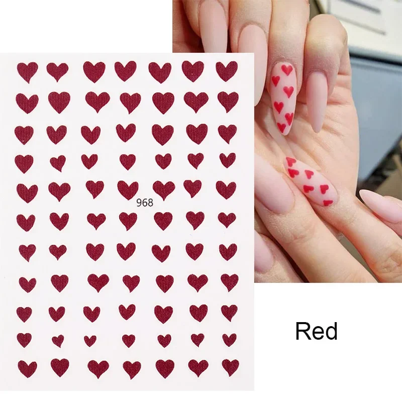 Red Black Heart 3D Nail Sticker Love Letters Self-Adhesive Sliders Summer Leaves Decals Manicures Wraps