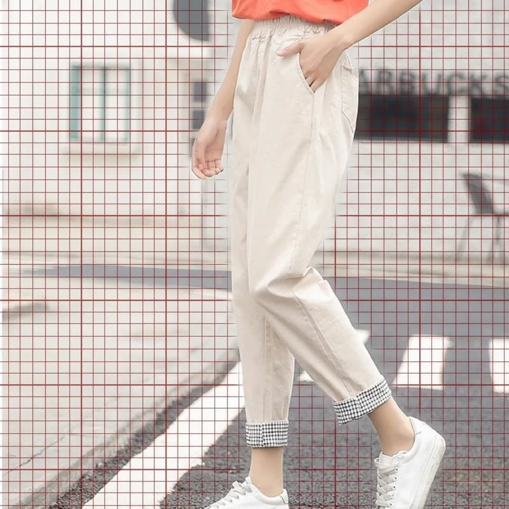 Hosen Weibliche 2025, Neue Sommer Hohe Taille Harem Hosen Frauen Gerade Neun Punkte Casual Hosen dünne abschnitt Student Hosen y2k
