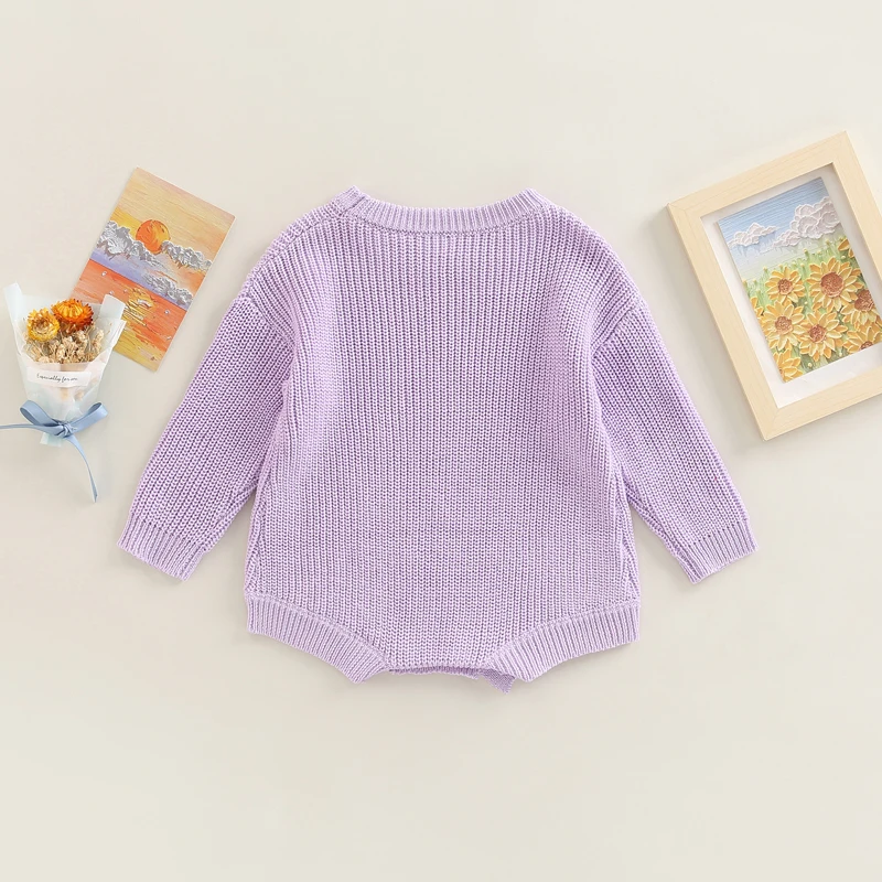 Newest Newborn Baby Knitted Long Sleeve Autumn Winter Sweater Romper, O-Neck Solid Color Crotch Button Bodysuit, 0-24Months