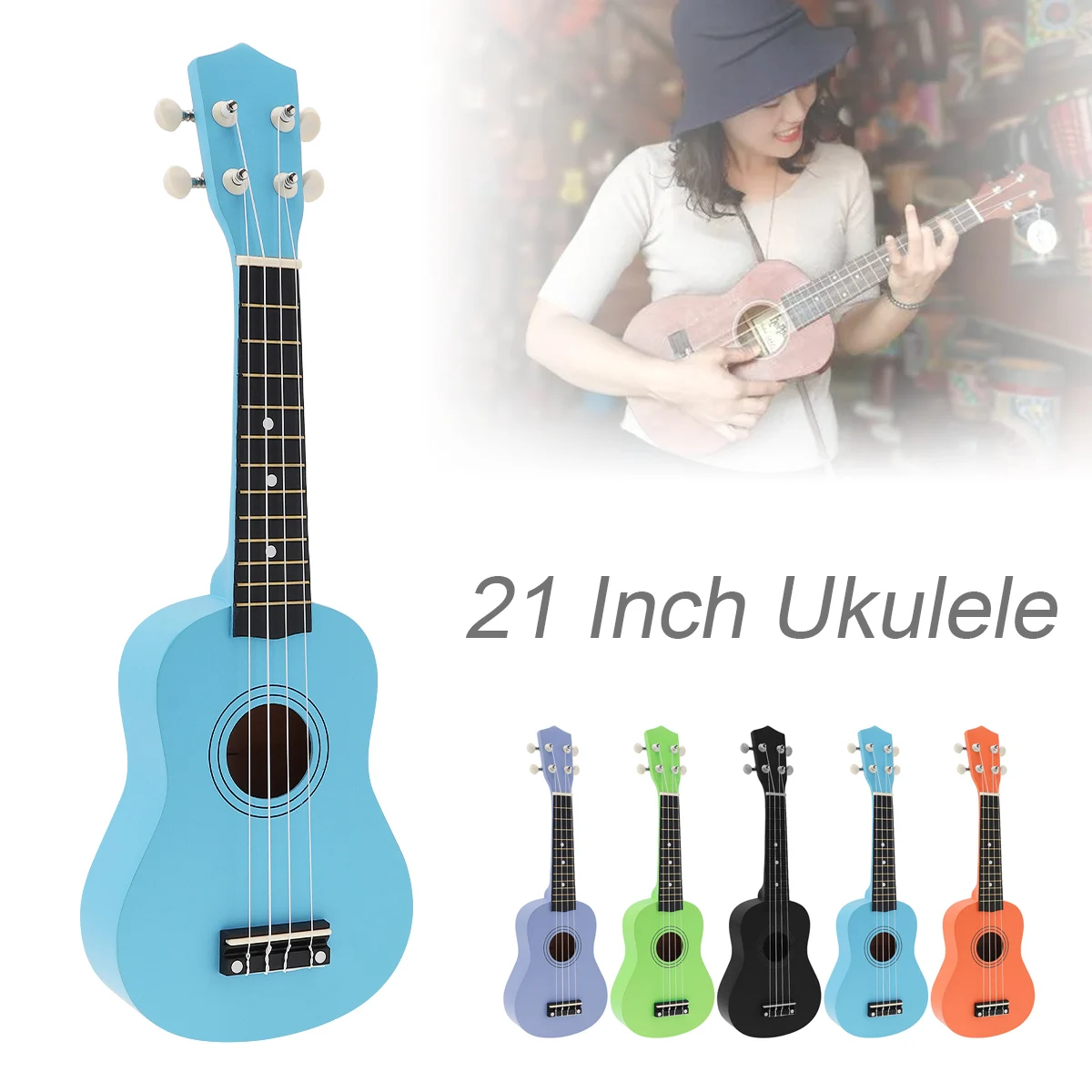 

21 Inch Soprano Basswood Pure Color Ukelele for Beginner , 4 Strings Pure Tone Musical Instrument
