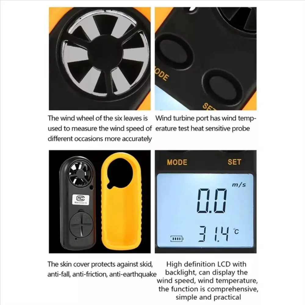 Mini Digital Anemometer LCD Display 0-30m/s Range Wind Speed Gauge 30m/s -10°C ~ 45°C Temperature Tester Airflow Testing
