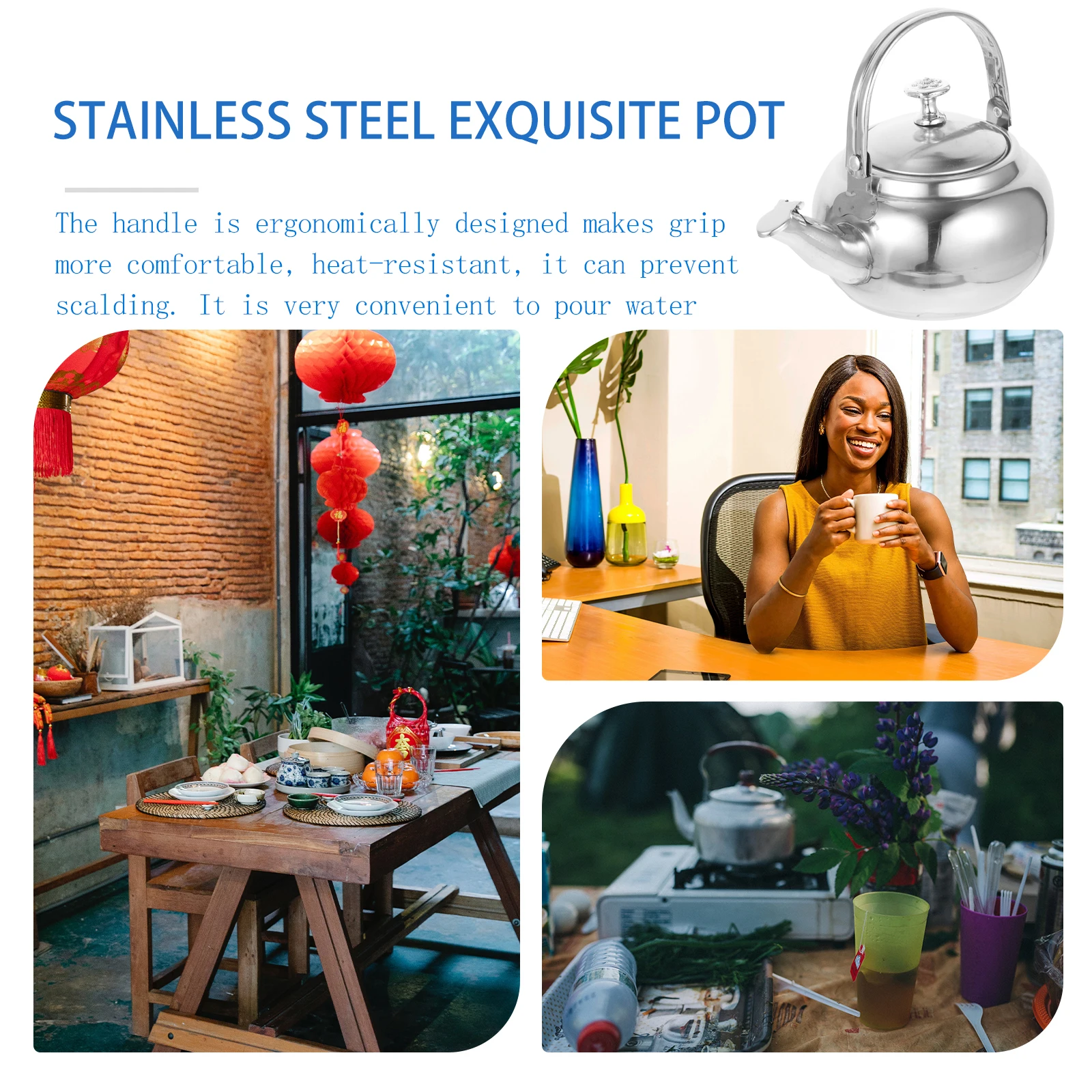 

Ergonomic Handle Stainless Steel Tea Cold Water Kettle Heat Resistant Wear-Resistant Kitchen Home Use Outdoor Picnic Camping