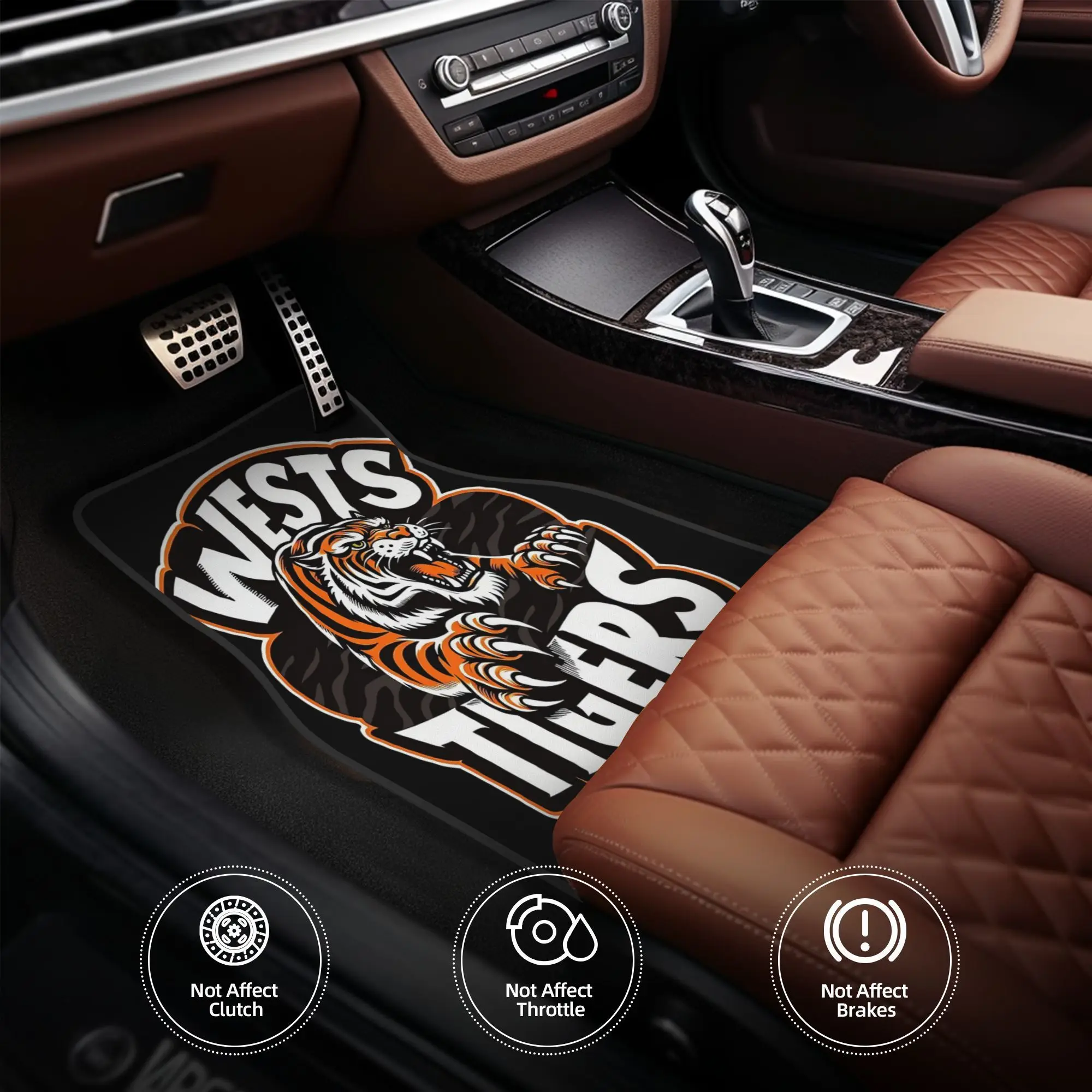 

4pcs Western Tiger Car Floor Mats - Durable Polyester, Non-Slip & Anti-Interference Design With "WESTern Tiger" Logo, Fit For Al