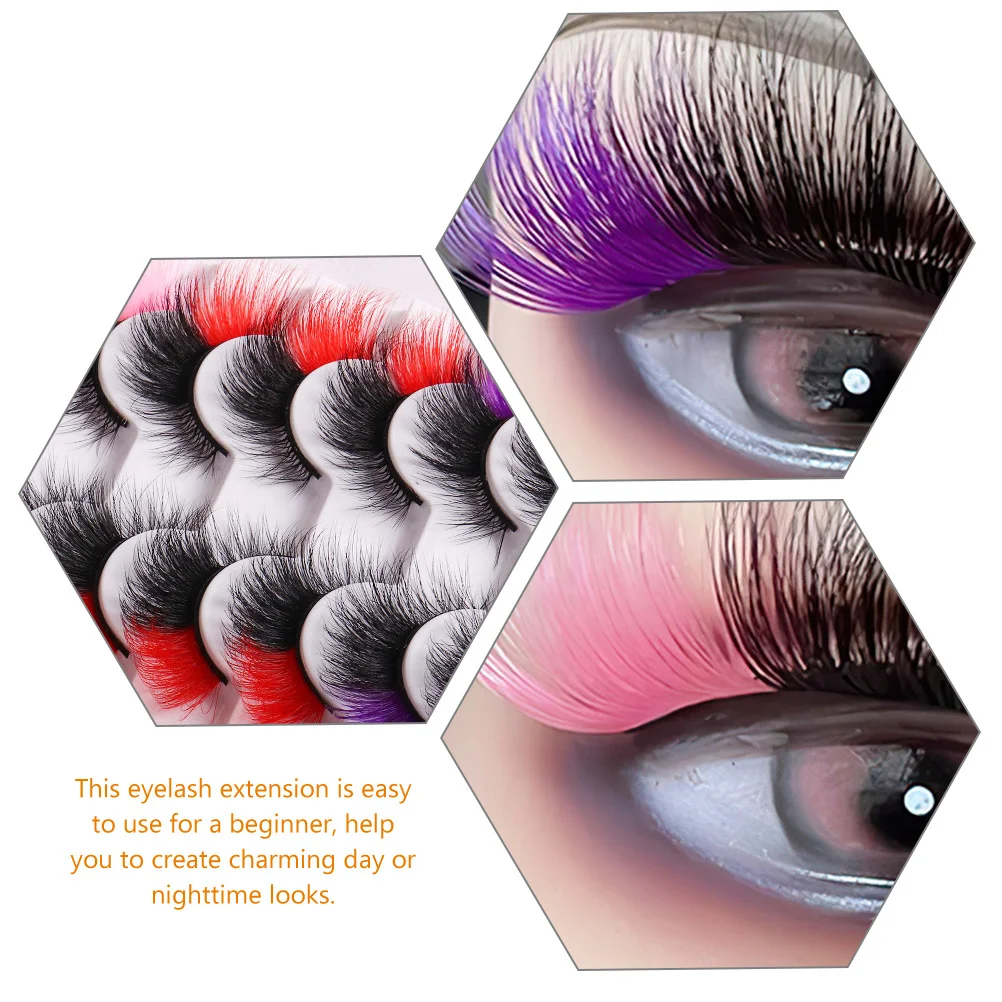 

9Pairs Colored Lashes Natural Look Eyelash Extensions Enhance Eye Makeup Longer False Eyelashes for Halloween Cosplay
