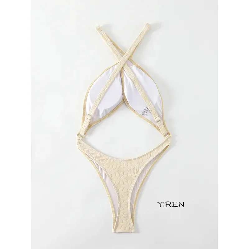 Sexy hollow out swimsuitg women 3D flower designer push up micro smart bikini 2024 bathing suit backless one piece swimwear