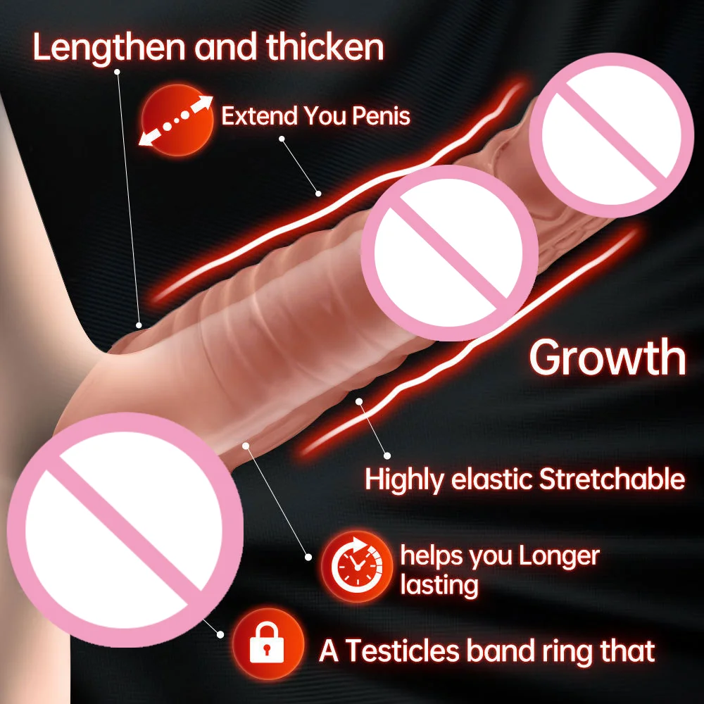 Big Size Penis Sleeve Penis Extender Vibrating Massage Delay Time Penis Enlargement Sex Toys for Men Couples Sex Products