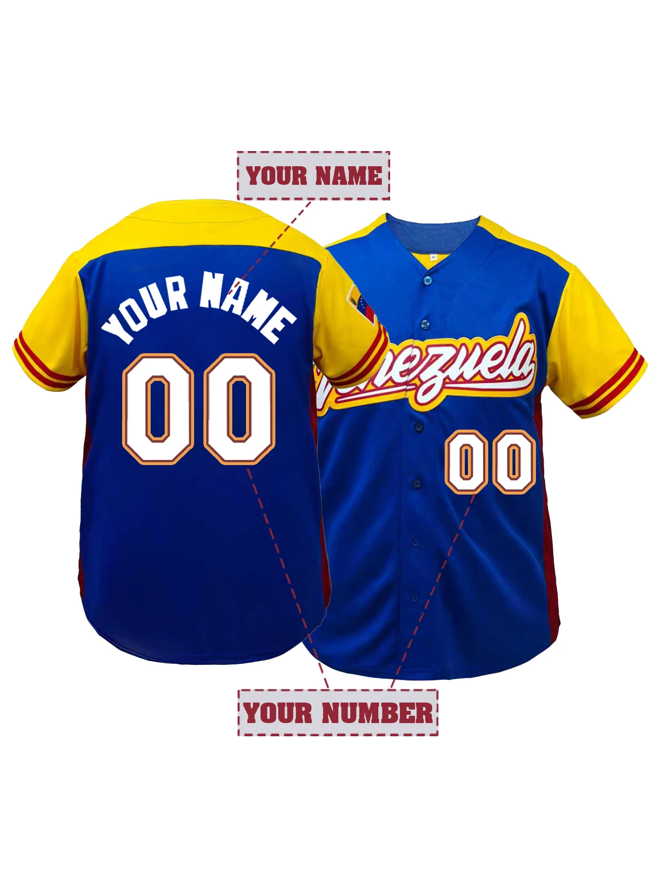Men's Personalized Baseball Jersey,Custom Name and Number Venezuela Embroidered Short Sleeve DIY Shirts Casual Wear,Men Clothing