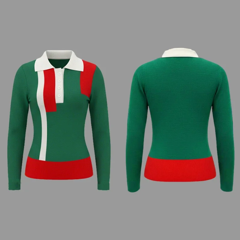 Maglione lavorato a maglia casual autunno inverno da donna 2025 Nuovo colore a contrasto con bottoni maniche lunghe pullover urbani polo per donna