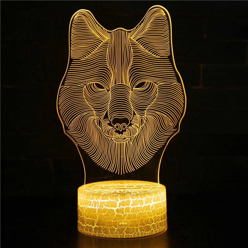 Nighdn Wolf 3D Illusion Lamp LED Acrylic Night Light 7 Color Changing Nightlight Kids Room Decor Birthday Gift USB Bedside Lamp