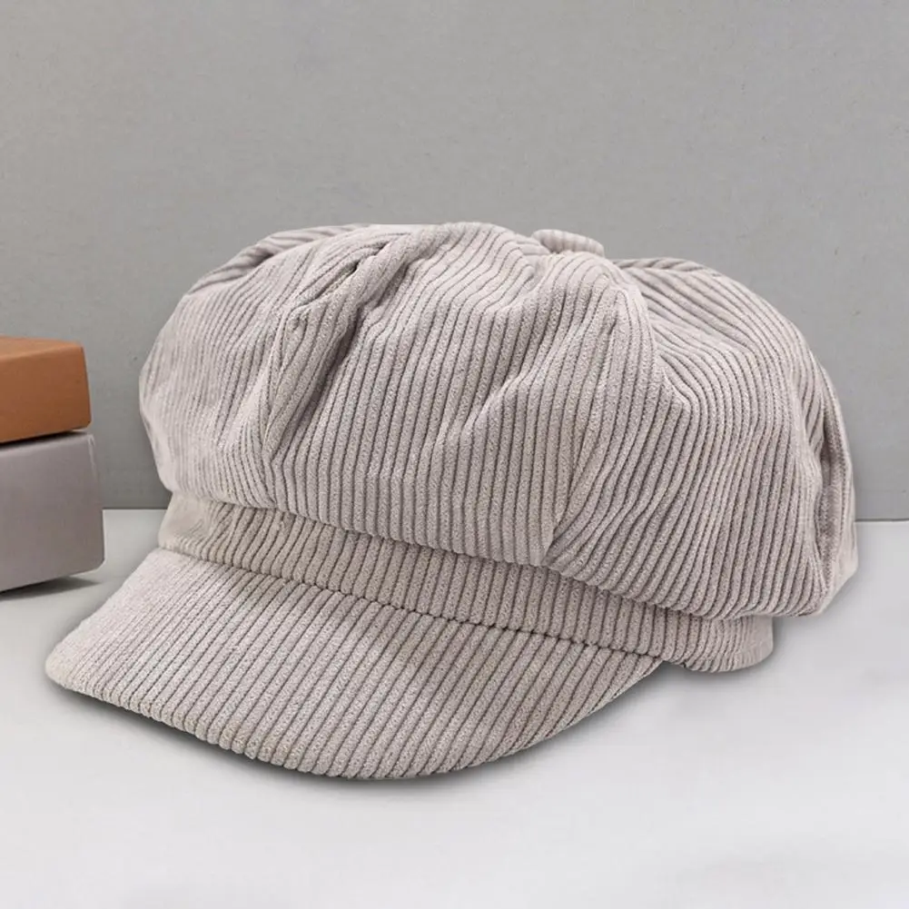 Visor Beret Cap Retro British Style Peaked 8 Panel Corduroy Cap Women Octagonal Newsboy Cabbie Painter Hat For Autumn Winter