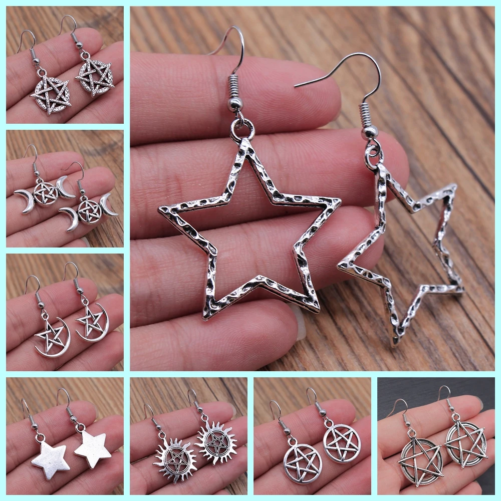 Pentagram Star Fashion Jewelry Pentagram Drop Earring Vintage Charm Star Earrings For Women Girls Gifts