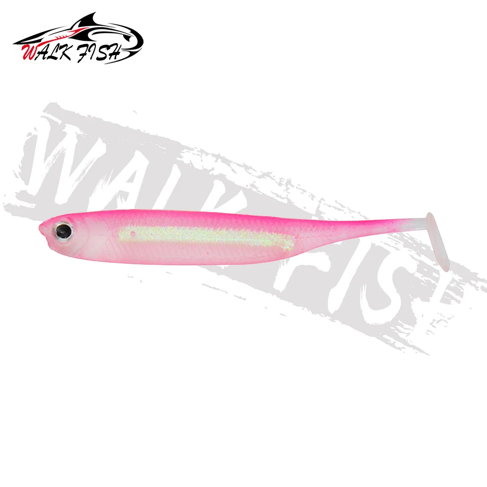 WALK FISH 5PCS/Lot Fishing Soft Bait 7.5cm 2.1g T Tail fish Fishing Lures Rainbow Color Sequin Swing Fishing Spinner Bait