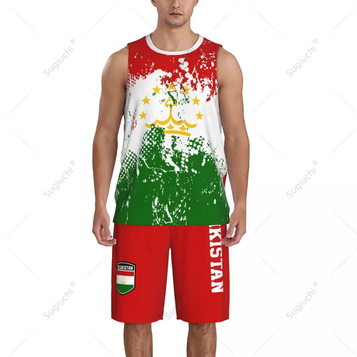 Team-up tagikistan Flag Flag Grain Men basket Jersey Set camicia e pantaloni senza maniche nome personalizzato Nunber esclusivo