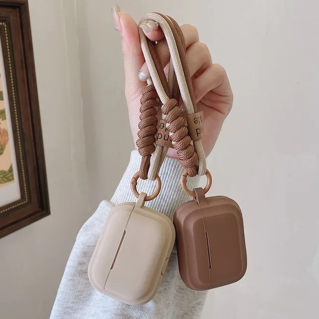 Miękkie silikonowe etui na słuchawki w kolorze karmelowym z bransoletką zapobiegającą upadkom para do etui z funkcją ładowania bluetooth airpods 2 3 pro 2