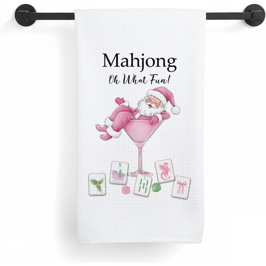 

Pink Mahjong Christmas Santa Cocktail Kitchen Towels Mahjong Gts for Women Dish Tea Towels Preppy Xmas Fy Santa Decorative Hand