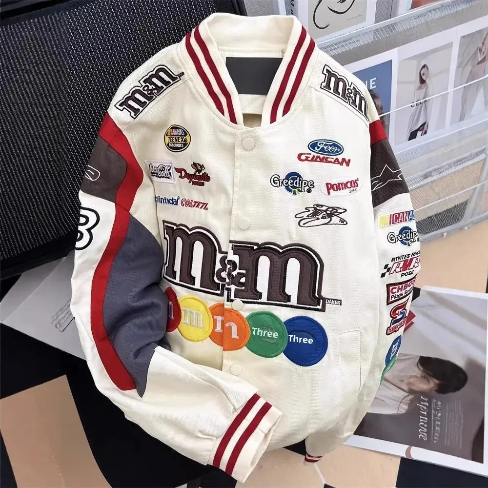 Heavy Embroidery Baseball Jacket for Men And Women Street Style Motorcycle Racing Coat Loose Fit Sum