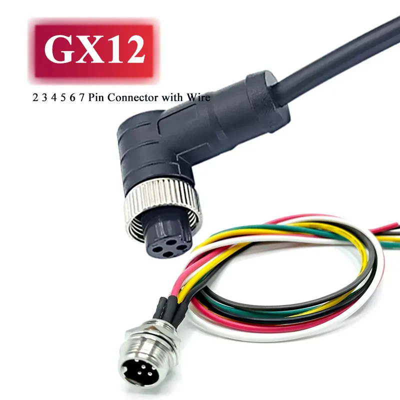 GX12 2 3 4 5 6 7 Pin Bend Female Aviation Plug Connector with Wire 90° Welding Injection Molding M12 Male Head Sensor Socket