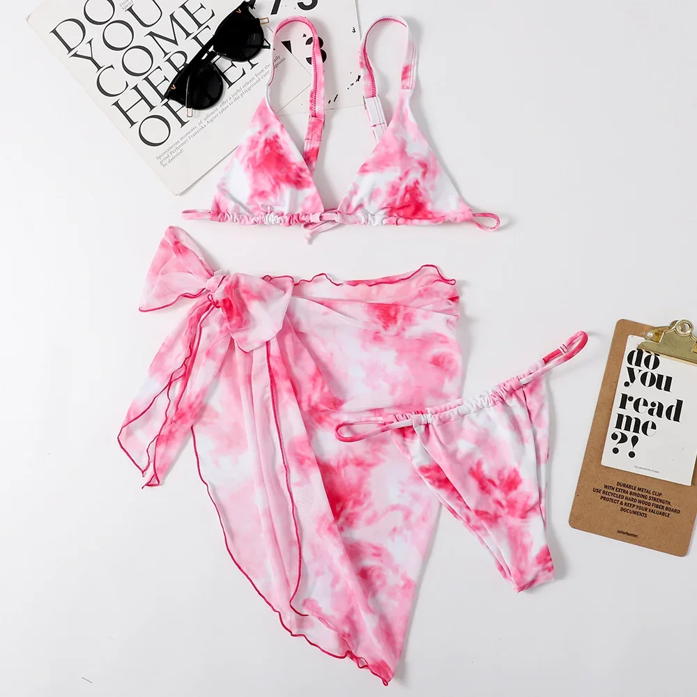 Gradient Tie Dye Bikini Extreme Swimsuit Women Backless Triangle Swimwear Tanga Y2K Bathing Suit Beach Outfits Cover-Ups Biquini