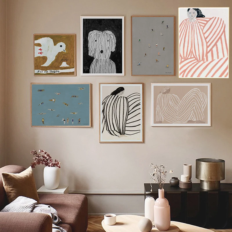 Nordic abstrakte linie figur hund veranda wohnzimmer wandbild poster drucken leinwand korridor foto wand dekorative malerei