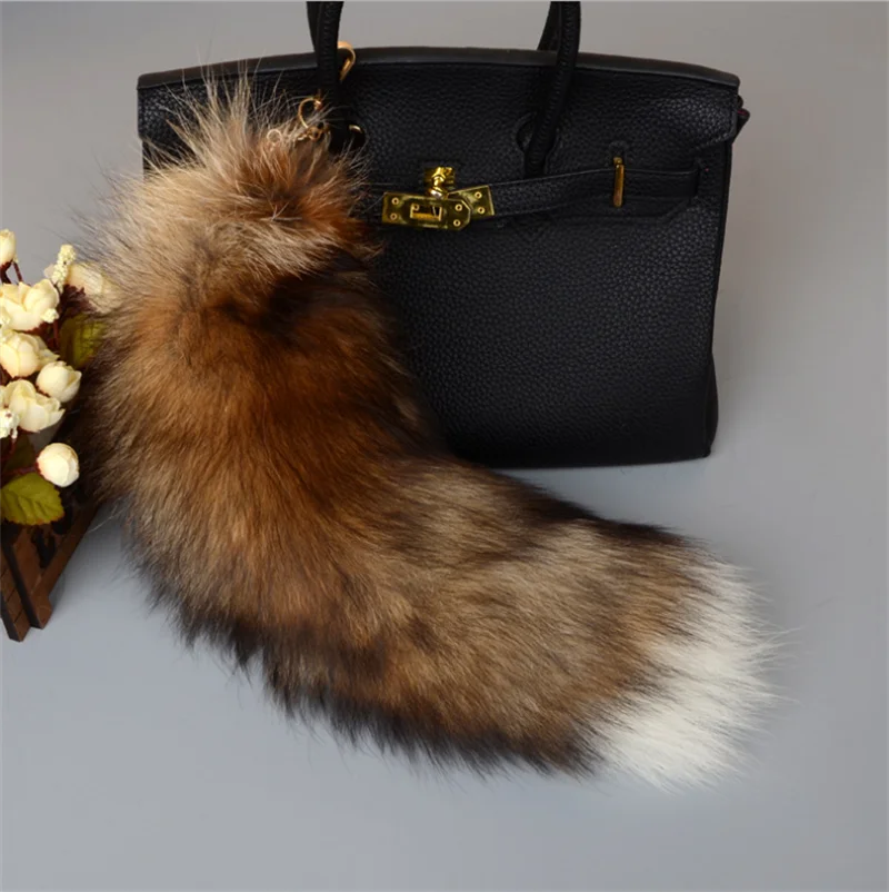 Real Fox Fur Tail Keychain Pendant Women Key Ring Holder Key Chains Trinket Fox Tail For Hats Bags Coats