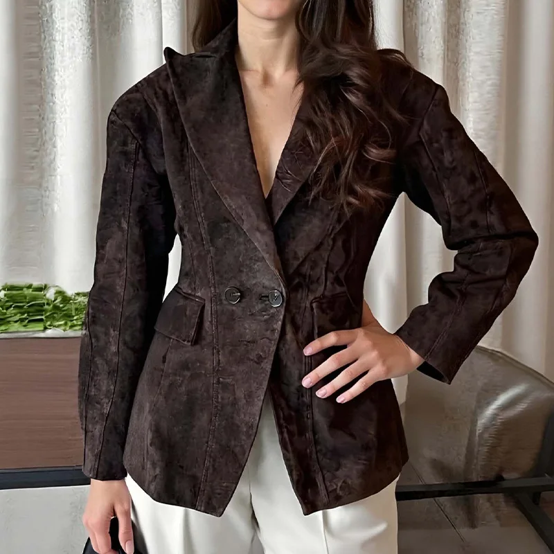 

Женская куртка с отложным воротником и длинными рукавами, свободное женское пальто из искусственной замши, осень-зима 2022, женская уличная одежда, верхняя одежда в стиле ретро