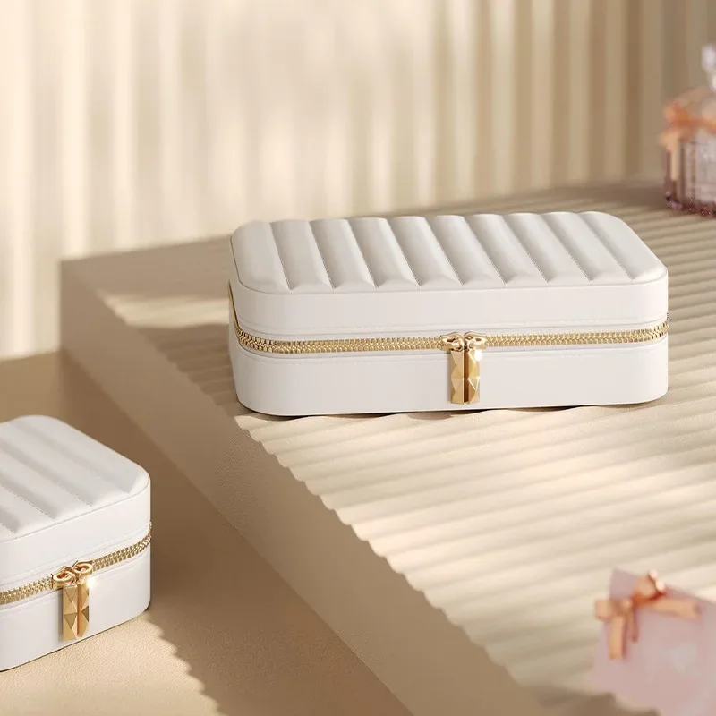 Portable Jewelry Box Double Metal Zipper Independent Mirror Earrings Necklace Storage Large Capacity Jewelry Storage