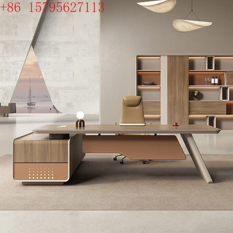

Роскошный офисный стол руководителя 180/220/240 см с приставным шкафом, современный минималистичный дизайн, компьютерный стол, офисная мебель