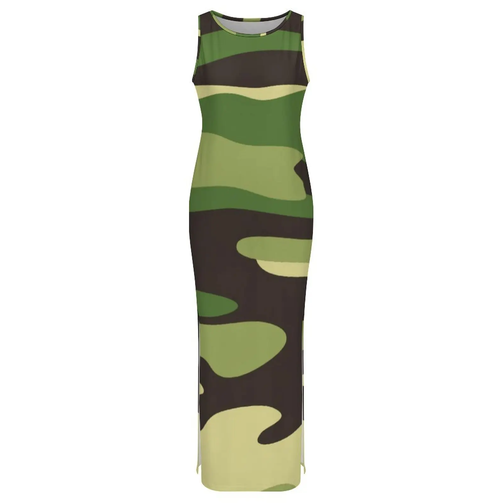 Armee Camo Print Kleid Ärmelloses Wald Multicam Street Style Maxi Kleider Elegante, Figurbetontes Kleid Frauen Muster Übergroßen Vestido