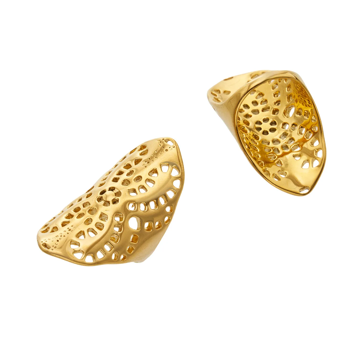Stainless Steel Filigree Rings 18k Gold Plated Full Finger Ring Hollowed-out Design Long Armour Ring Wide Dome Rings for Women