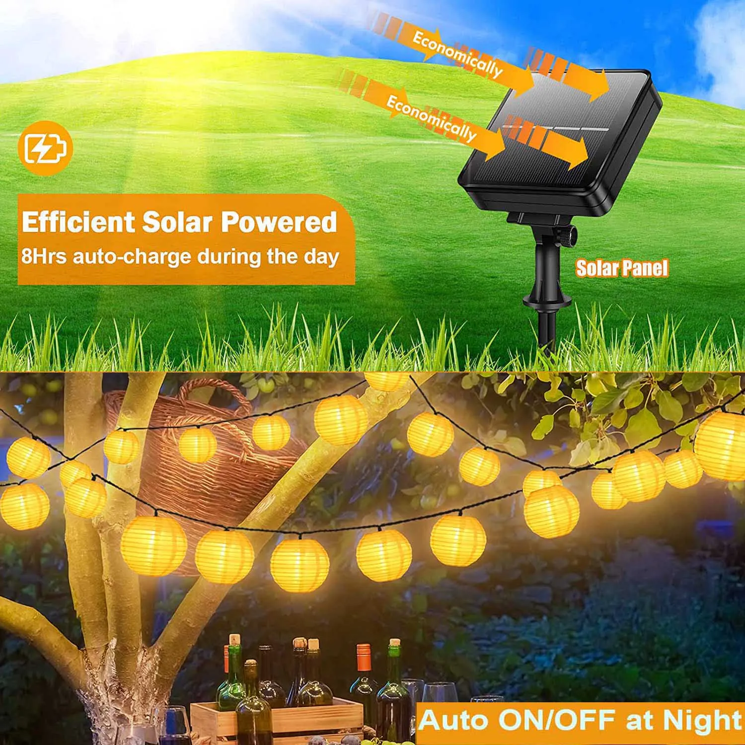 5M/6.5M Solar Powered Lantern String Lights - Outdoor Lantern Lights IP65 Waterproof, 20/30LEDs Warm White Lantern String Light With Auto On/Off, 8 Lighting Mode, Camping Garden Decor For Outside Camping Rope Lamp Solar Lights