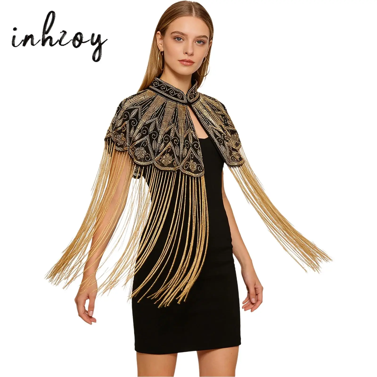 

Indian Heavy Industry Beaded Shawl Long Tassel Cheongsam Cloud Shoulder Handmade Beaded Fashion Show Shawl Dubai Arab Gown Shawl