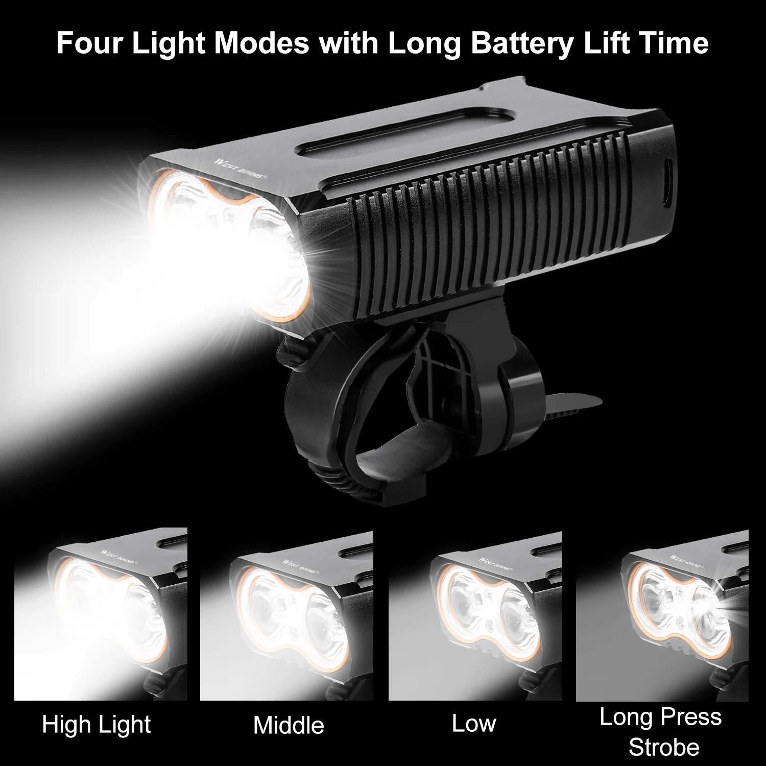 WEST BIKING LED Bike Light Set Battery Powered Bicycle Headlight with Taillight Waterproof Multi Modes Cycling Front Rear Light